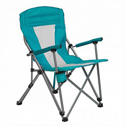 Кресло туристическое складное, мягкие тканевые подлокотники (бирюзовый/серый), нагрузка 100 кг